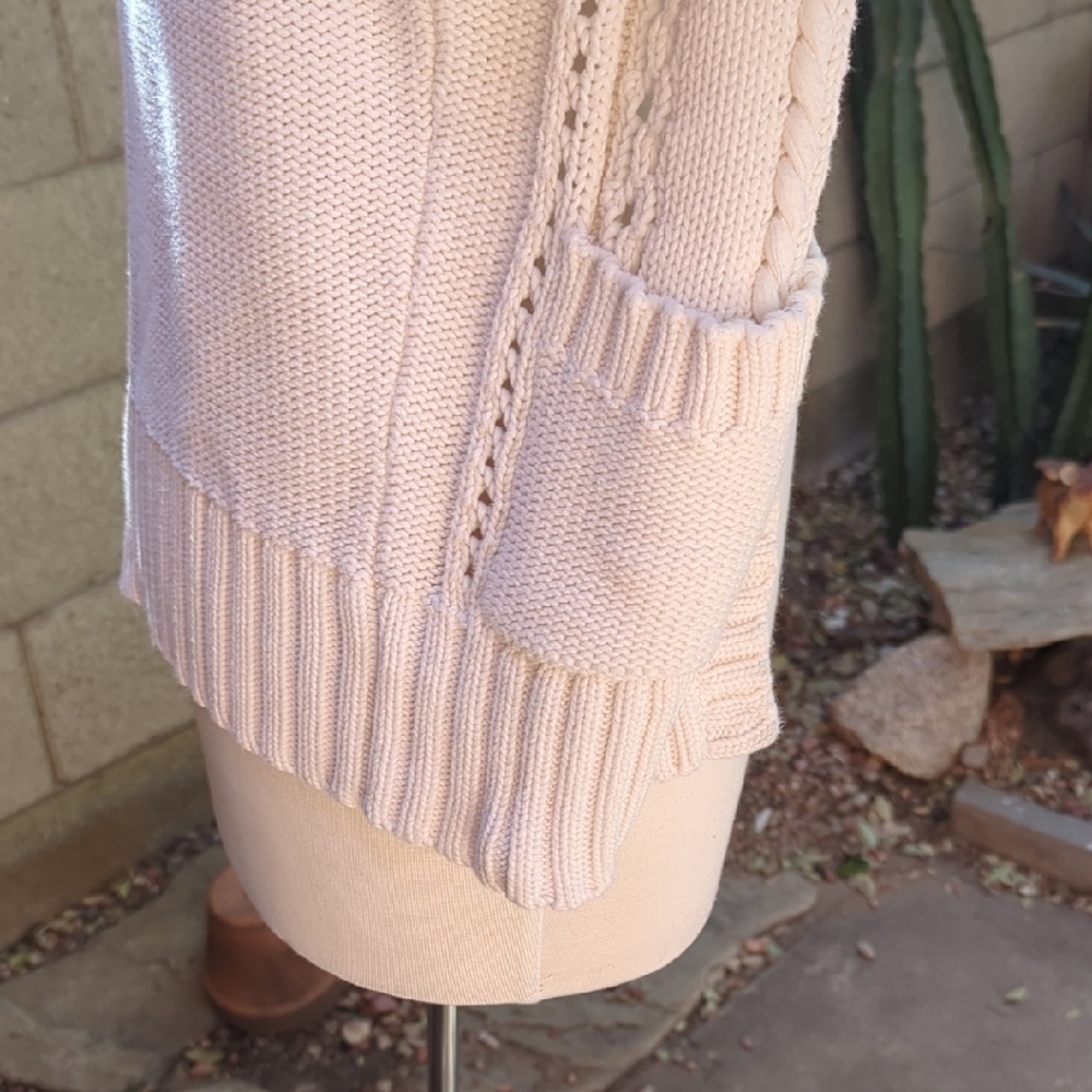Guess Cream Open-Front Knit Cardigan with Pockets - Picture 7 of 8